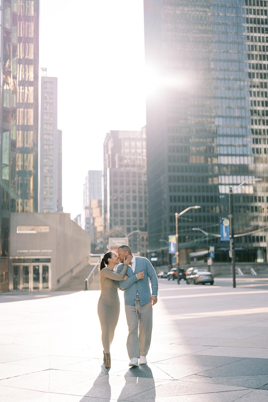 Romantic Walk Through Downtown Toronto – Engagement Photo at Golden Hour