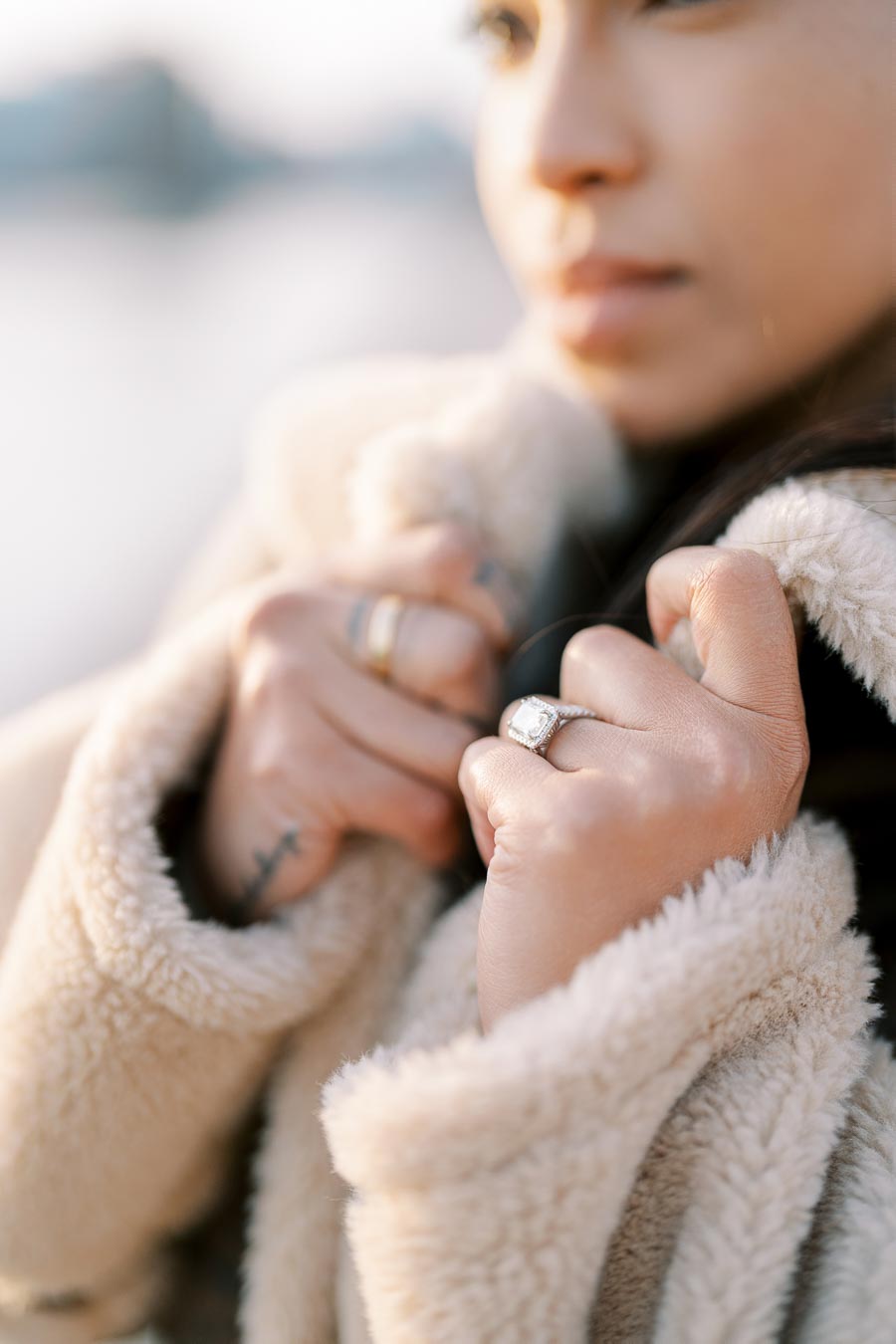 Engagement ring detail photo in Toronto during waterfront shoot