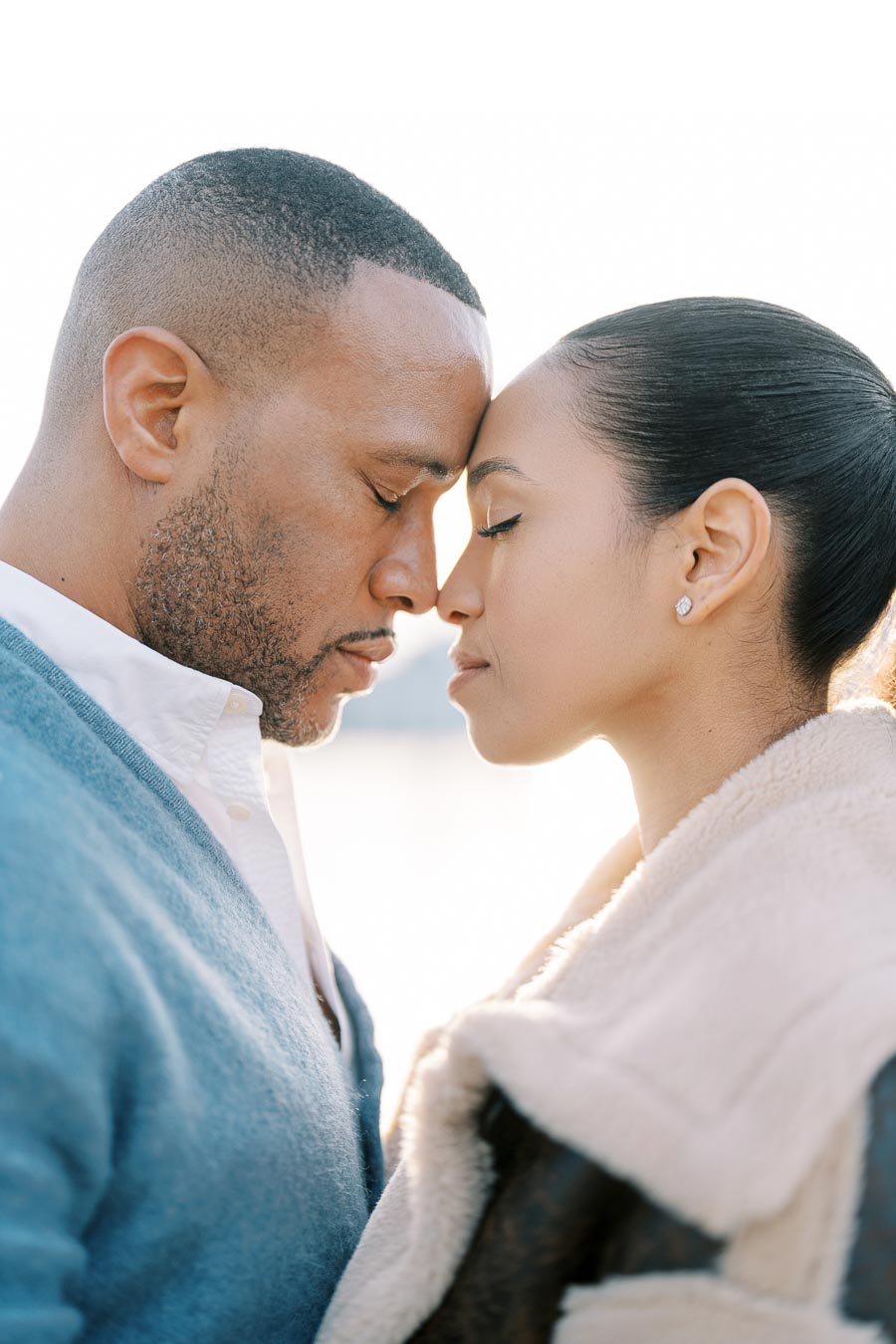 Intimate Forehead Touch at Polson Pier Engagement in Toronto