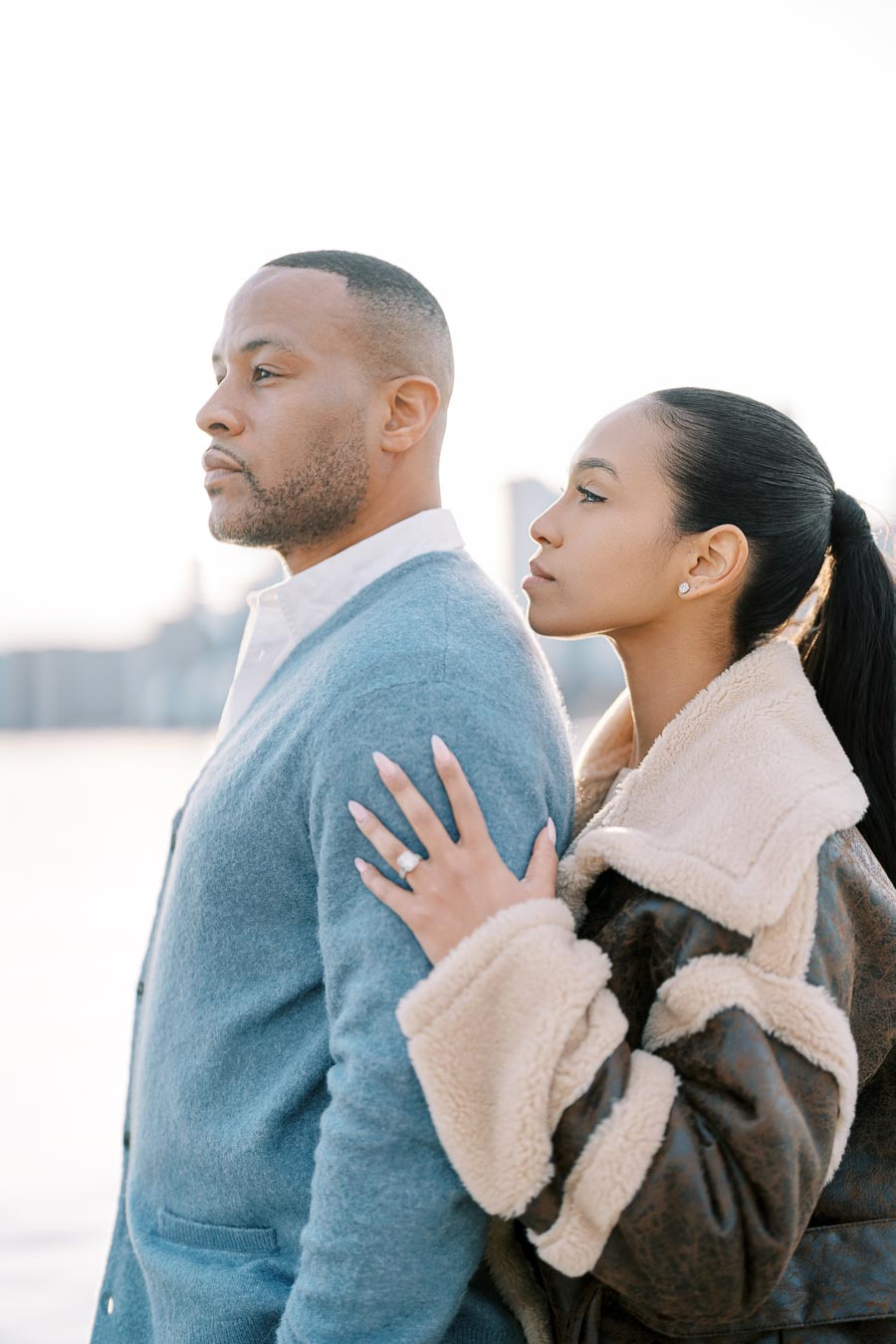 Toronto Engagement Portrait with Ring Close-Up at Polson Pier