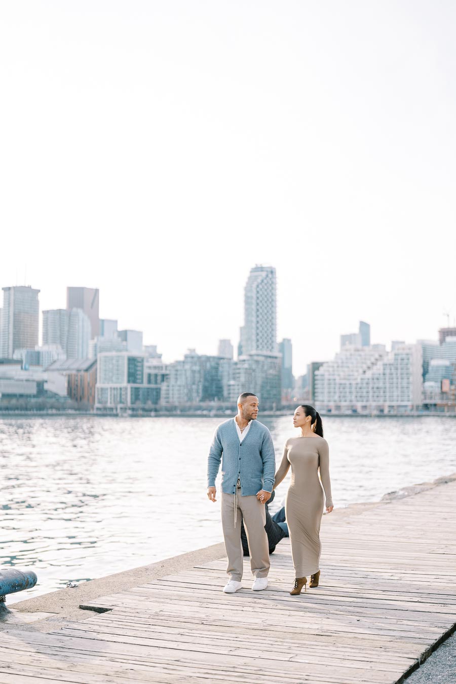 Romantic Toronto Engagement Photoshoot on Polson Pier Boardwalk