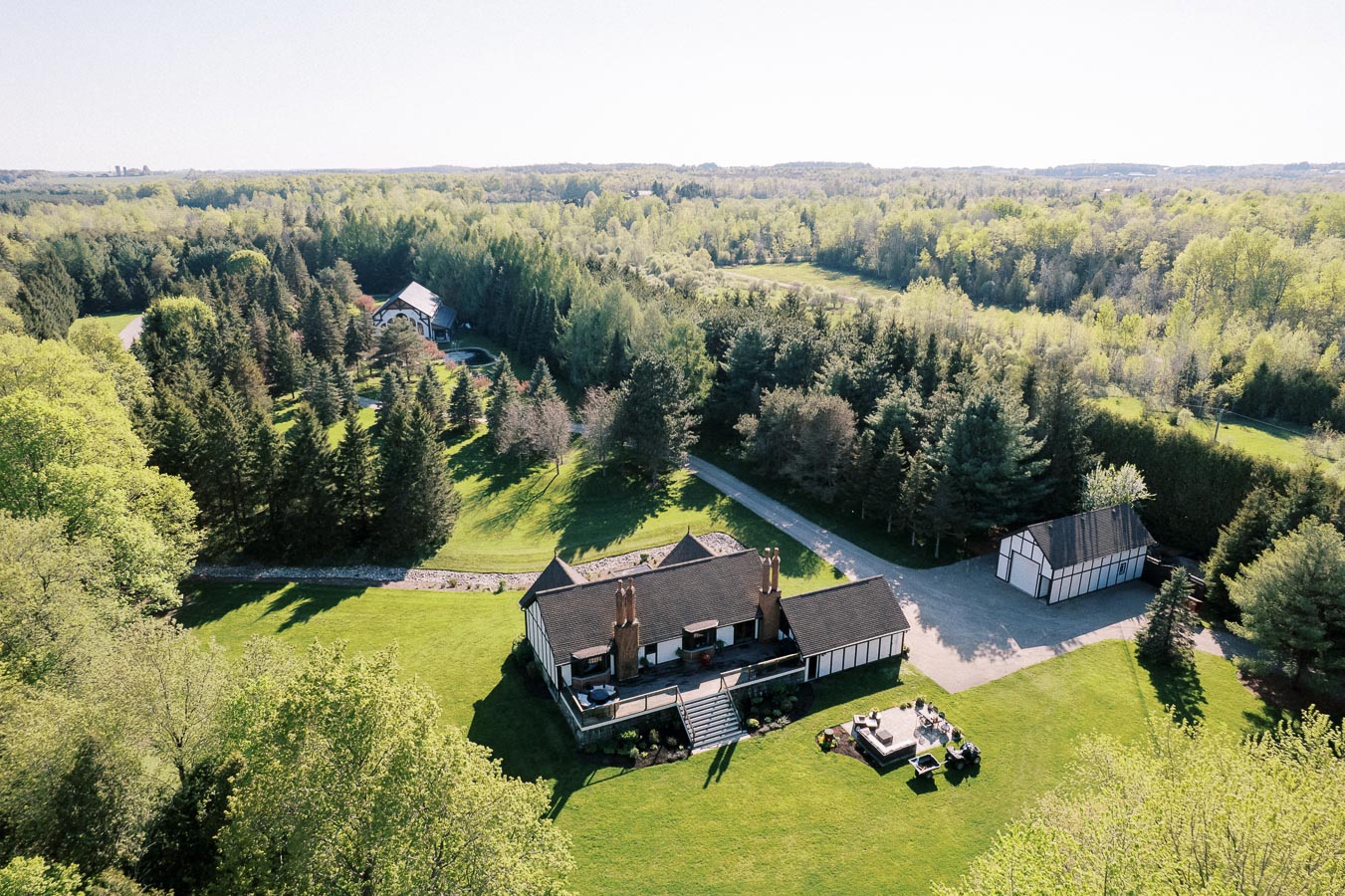 Aerial view of Erin Estate wedding venue surrounded by forest in Ontario
