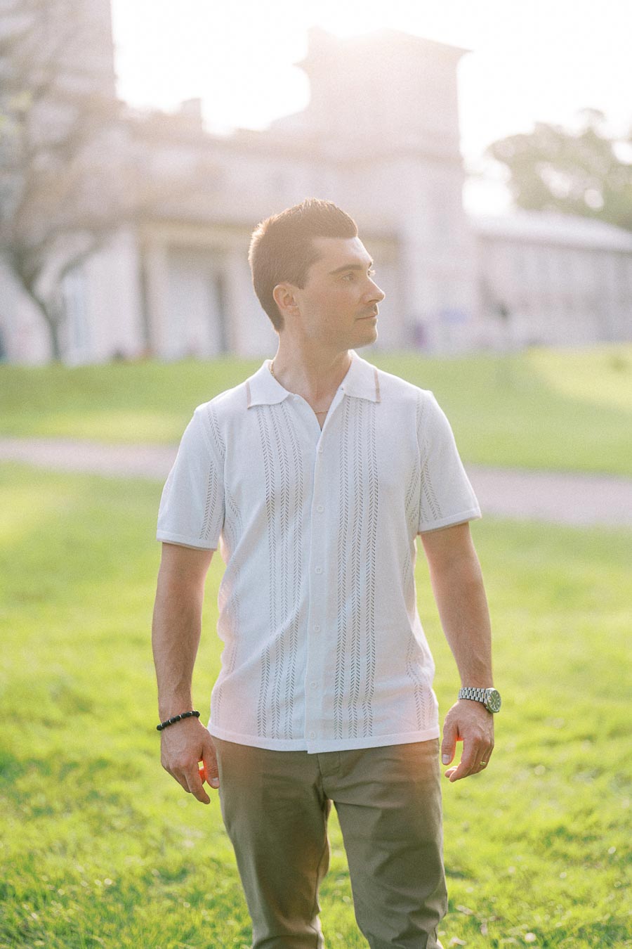 Brian standing on the Dundurn Castle lawn during an engagement photoshoot