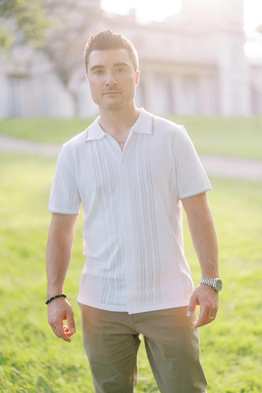 Brian standing on the lawn during a Dundurn Castle engagement session
