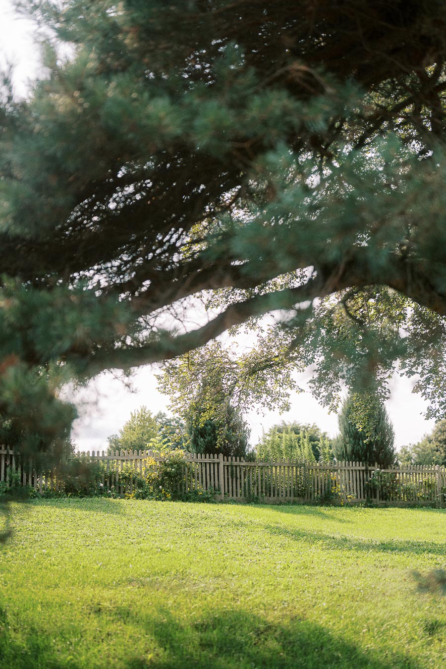 Shaded garden lawn and picket fence at Dundurn Castle in Hamilton