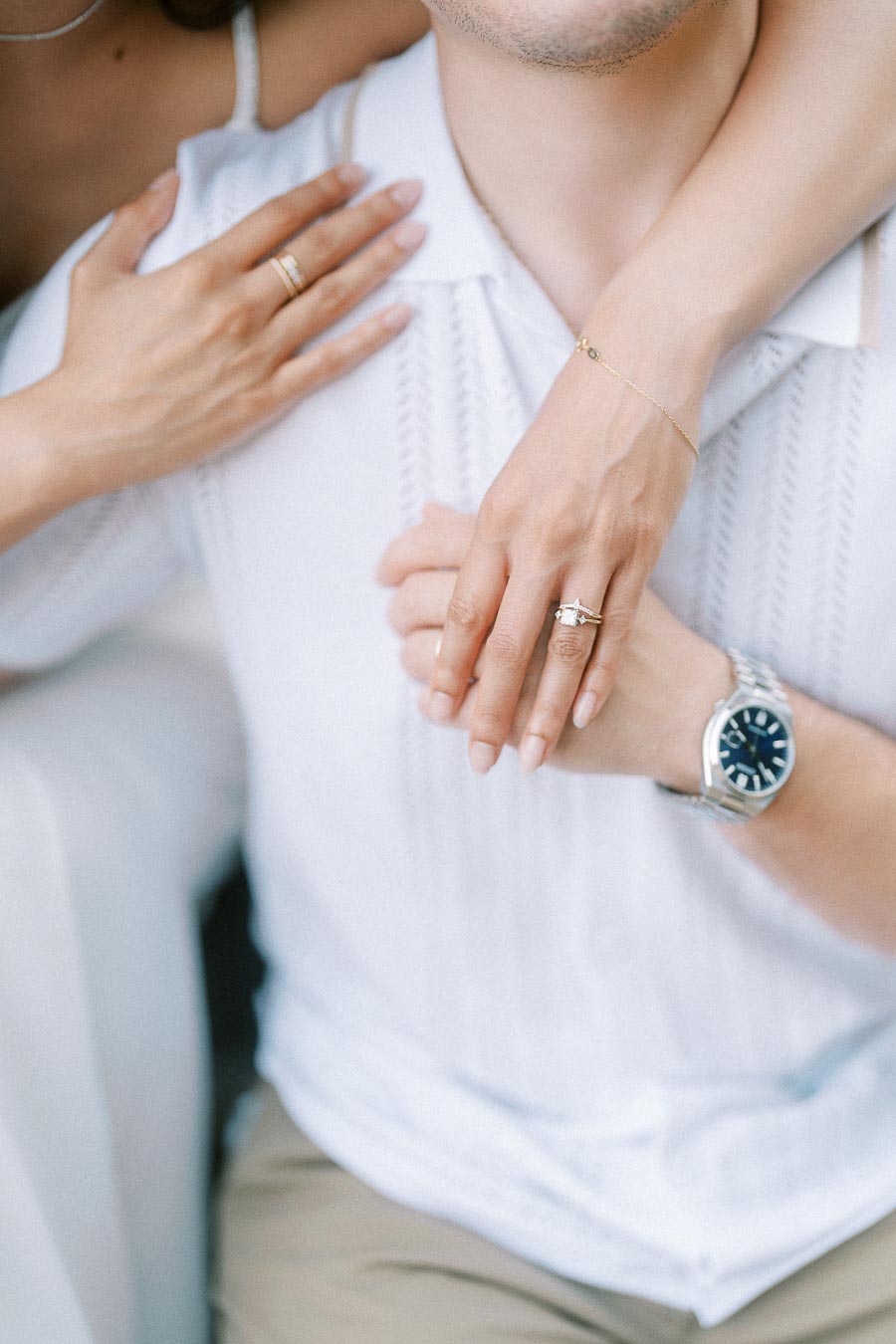 Close-up engagement ring detail during Dundurn Castle engagement session
