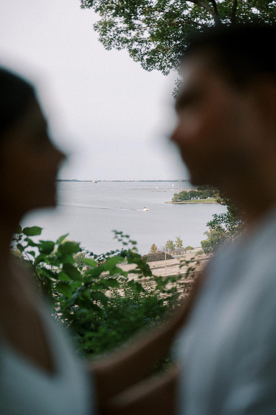 Blurred couple silhouette overlooking Hamilton waterfront near Dundurn Castle
