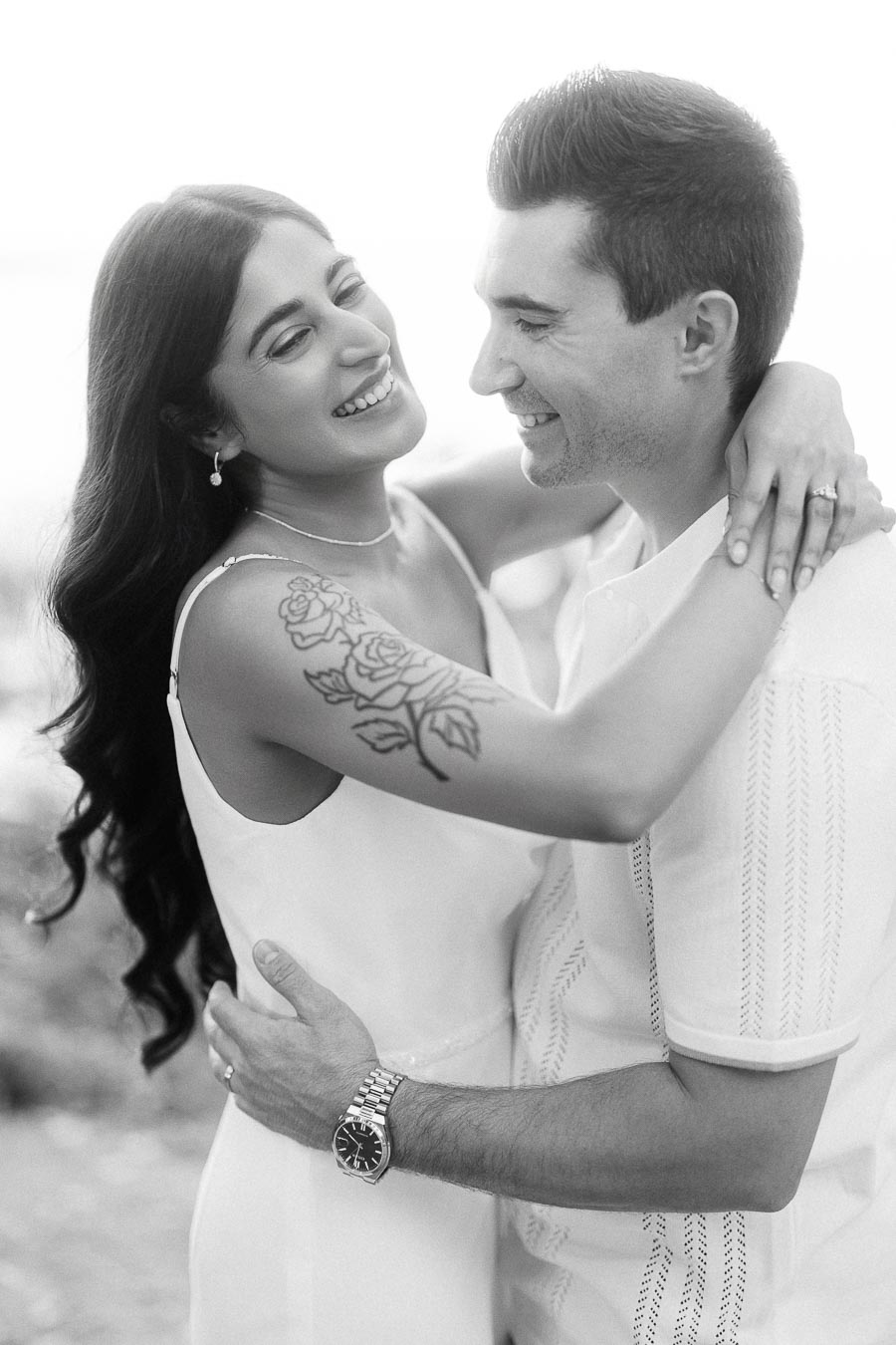 Sumbul and Brian embracing during their Dundurn Castle engagement photoshoot