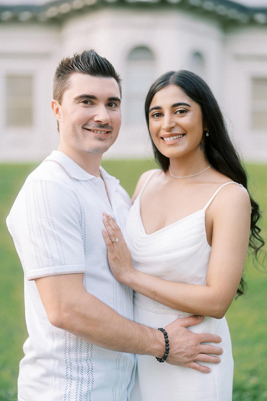 Sumbul and Brian embracing during their Dundurn Castle engagement photoshoot