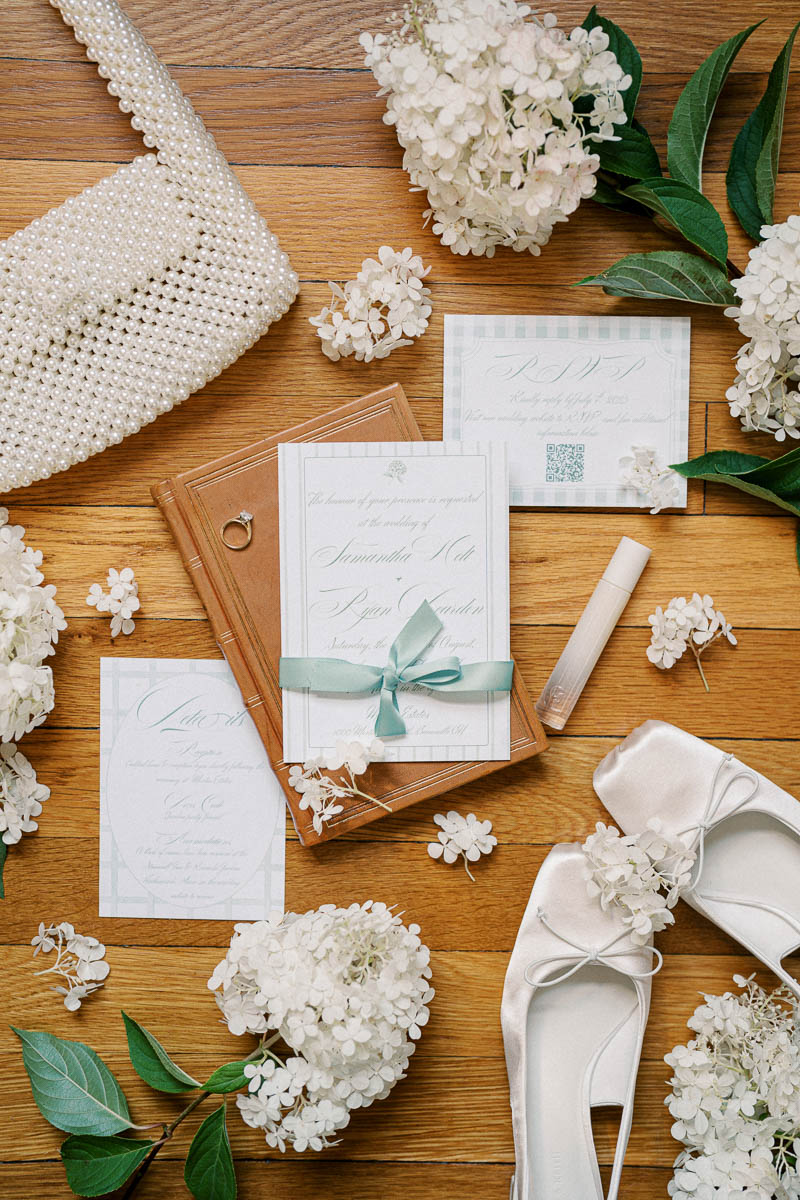 Wedding stationery, shoes and floral details photographed during a Martin Estates wedding in Niagara.